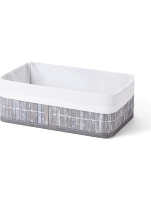 Aesco Bambu Çok Amaçlı Saklama Kutusu Düzenleyici Orta Boy Organizer, Dekoratif Bambu Düzenleyici Gri (29X19X10CM)