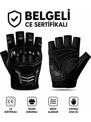 MOTOSOR MOTO MARKET Korumalı Motosiklet Eldiveni Yasaya Uygun Parmaksız Eldiven Siyah