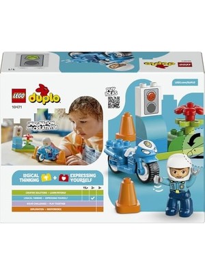 Aesco Kasabası Mavi Polis Motosikleti 10471-2 Yaş ve Üzeri Çocuklar Için Memur Figürü, Koniler ve Trafik Işıkları Içeren Eğitici Oyuncak Yapım Seti, Çocuklar Için Hediye Fikri (11 Parça)