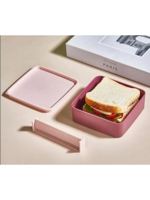 Aesco Smart Bölmeli 2 Katlı Çatal Kaşıklı Pembe Beslenme Kabı Kare - Mürdüm