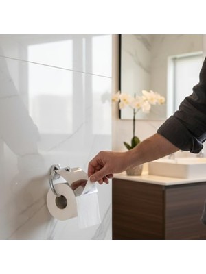 Aesco Metal Tuvalet Kağıtlığı | Gümüş Renk Kapaklı Wc Kağıt Askısı | 10X12 cm Modern Banyo Aksesuarı