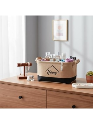 Aesco Dikdörtgen Jüt Düzenleyici Sepet (24X17X14 Cm) – Krem Renk Katlanabilir Kumaş Kulplu Organizer | Ev, Mutfak, Banyo, Çocuk Odası ve Ofis Için Çok Amaçlı Saklama Kutusu 2 Model (Krem-Siyah)