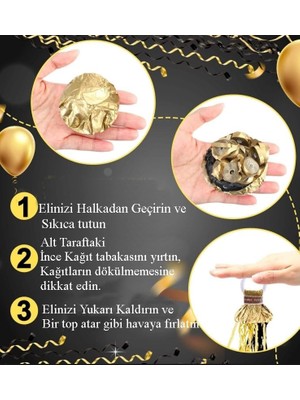 Aesco Gold Renk Fırlatmalı El Konfetisi- Düğün Nişan Bekarlık Doğum Günü Partisi (Ortamı Kirletmez) 10 Adet Gold