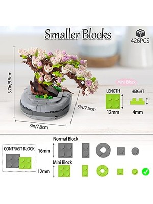 Aesco Bonsai Ağacı Sukulent/sakura Saksı Bitki Yapı Blokları Seti, Hediyeler Için Yapay Çiçek Inşaat Kitleri, Yetişkinler/gençler Için Kendin Yap Buket Yapı Tuğlaları (Sakura)