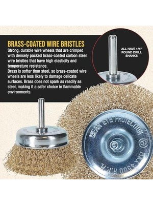 Aesco 5 Parça Matkap Tel Fırça Seti, Pirinç Tel Fırça Uçları, Pas Temizleme, Metal Yüzey Temizleme, 4500 Rpm Dayanıklı, Matkap ve Havalı Alet Uyumlu