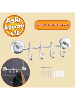 Aesco Metal 4'lü Banyo Lavabo Vidalı Askılık Sağlam Aparat Krom Askılık Elbise Havlu Asma Askı