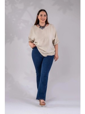 Roxxlen Kadın Büyük Beden Spain Denim Pantolon Lacivert