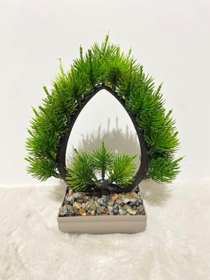 Aesco Yapay Bonsai Çam Ağacı Geometrik Kalp Tasarım, Mini Dikdörtgen Saksıda Taş Dolgulu Dekoratif Yapay Bitki, Ev, Ofis, Çalışma Masası Için Estetik Modern Masaüstü Süsü
