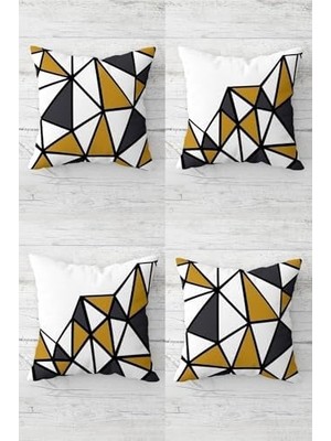 Aesco Geometrik Üçgen Bloklar Gizli Fermuarlı Kırlent Kılıfı Koltuk Yastık Kılıfı TAKIM(4ADET), Gold-Gri-Beyaz 43 x 43