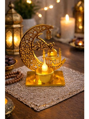 Aesco Gold Şamdan Pilli LED Işık, Askılı Fener Süsü Sarı Işıklar Peri Işıkları Aydınlatmalı Şerit LED Ramazan Süsü LED Işık