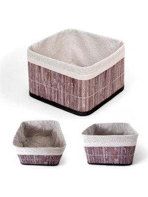 Aesco Bambu Çok Amaçlı Saklama Kutusu Düzenleyici Kare Organizer, Dekoratif Bambu Düzenleyici Gri (20X20X13CM)