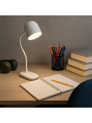 Aesco Berlin Şarjlı Dokunmatik Masa Lambası – 4000K Gün Işığı, Esnek Boyun, USB Şarjlı, Parlaklık Ayarlı LED Okuma ve Çalışma Lambası