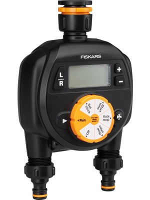 Aesco Fiskars 2 Çıkışlı Zamanlayıcı/zamanlayıcı, Tüm Standart Musluk Boyutları Için, Kolay Okunabilir LCD Ekran, Evrensel Boyut, 580 G, Siyah/turuncu, 1054792