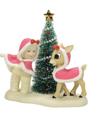 Aesco Department 56 Snowbabies Rudolph Kırmızı Burunlu Ren Geyiği Mutlu Noeller Clarice Heykelcik, 15 Cm, Çok Renkli