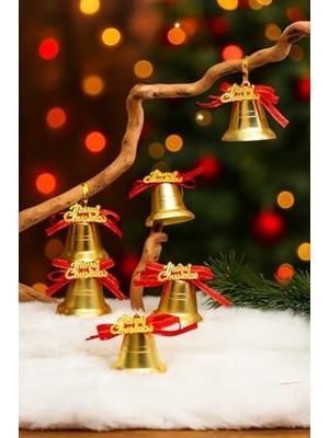Aesco 9 Adet Lüx Kırmızı Kurdelalı Yılbaşı Merry Christmas Çan Süs 5cm Yılbaşı Ağacı Süsleri Noel Süsleri