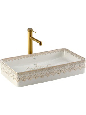 Lena EY-7034 Tezgah Üstü Lavabo Beyaz & Altın