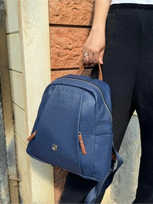 Just Polo Günlük Kombinlere Uygun Kadın Lacivert Taba 9 Gözlü Büyük Boy Sırt Çantası