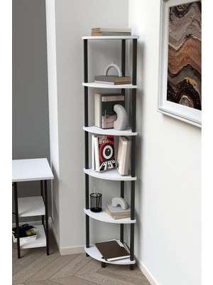 Remaks Aura 6 Raflı Kitaplık Dekoratif Çok Amaçlı Düzenleyici Raf Salon Çalışma Odası Raf-Beyaz