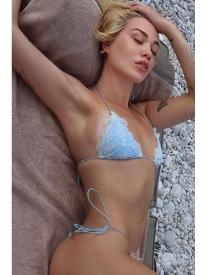 BMD Startseva Dantelli Brazilian Bikini - Mavi-Beyaz