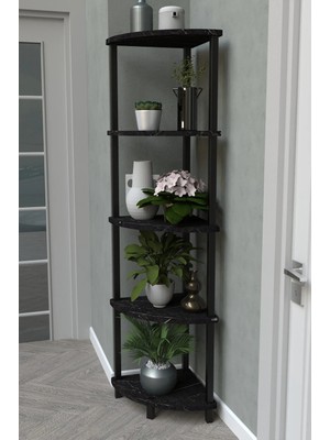 Remaks Flora 5 Raflı Moblen Çiçeklik Saksılık Balkon Bahçe Dekor Raf Stand-Siyah Mermer