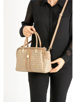 Just Polo Kadın Kum Monogram El ve Omuz Çantası Yeni Sezon 2201MH