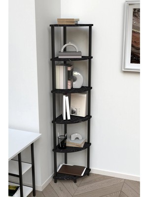 Remaks Aura 6 Raflı Kitaplık Dekoratif Çok Amaçlı Düzenleyici Raf Salon Çalışma Odası Raf-Siyah Mermer Desen