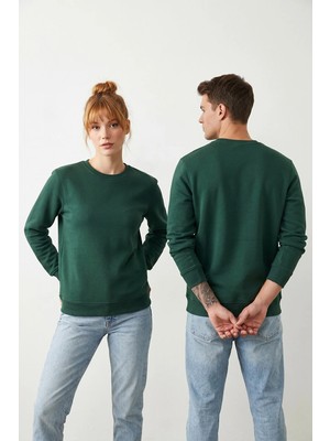 Borboleta Home Yeşil Unisex Regular Fit Sweatshirt Baskıya Uygun Şardonlu 3 Iplik 300 Gsm Bisiklet Yaka Düz Sweat