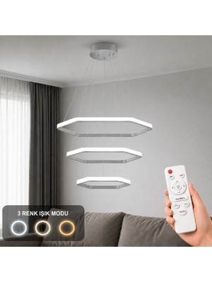 Avizego Ares 3'lü LED Sarkıt Avize 3 Renk Kumandalı