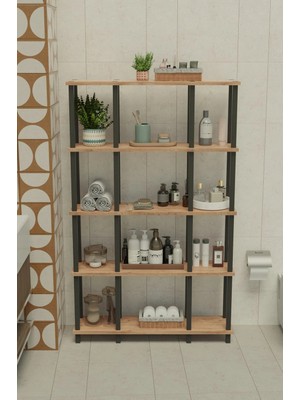Remaks Ravina 5 Katlı Banyo Düzenleyici | Çok Raflı Banyo Organizeri | Çok Amaçlı Banyo Düzenleyici - Meşe