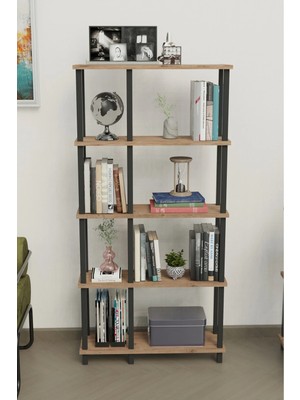Remaks Mirada 5 Katlı Modern Kitaplık | Dekoratif Çok Amaçlı Kitaplık ve Organizer | Çok Raflı Düzenleyici - Meşe