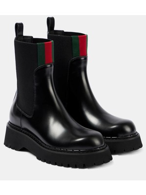 Gucci Şeritli Deri Kalın Taban Kadın Bot