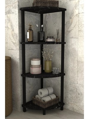 Remaks Decoline Banyo Rafı 4 Katlı Moblen Modern Organizer Depolama Ünitesi-Siyah Mermer Desen