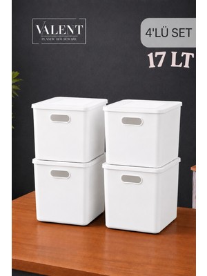 Valent Nero 17 Lt 4'lü Çok Amaçlı Kapaklı Organizer Kutu Makyaj Banyo Mutfak Oyuncak Düzenleyici