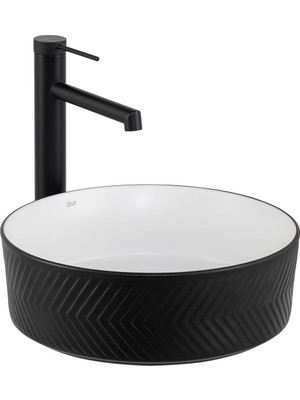 Lena E-W5002SB Tezgah Üstü Lavabo Mat Siyah & Parlak Beyaz