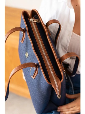 Just Polo Kadın Lacivert Taba Büyük Boy El Çantası 344028MH