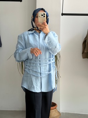 Butik Duyawear Mavi Ithal Keten Gömlek