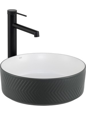 Lena E-W5002GB Tezgah Üstü Lavabo Mat Gri & Parlak Beyaz