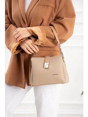 Just Polo Kadın Polo Kumaş Jp Gümüş Logolu Şık El ve Omuz Çantası Shoulder Bag Ebat: 23 x 18 cm