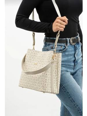 Just Polo Kadın Monogram Baskılı El ve Omuz Çantası Ebat 25 x 25