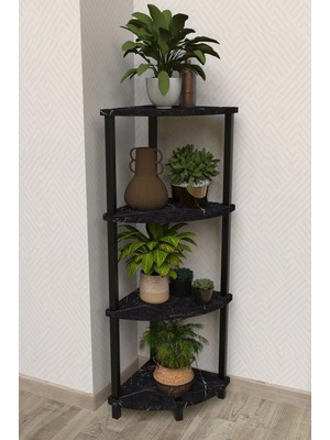 Remaks Flora 4 Raflı Moblen Çiçeklik Saksılık Balkon Bahçe Dekor Raf Stand-Siyah Mermer