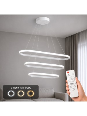 Avizego Elipso 3'lü LED Sarkıt Avize 3 Renk Kumandalı