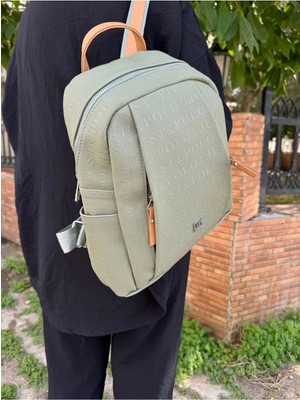 Just Polo Günlük Kombinlere Uygun Kadın Yeşil Camel 9 Gözlü Büyük Boy Sırt Çantası