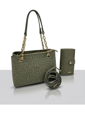 Just Polo Özel Günlere Uygun Baskılı Şık Omuz Çantası ve Cüzdanı Kombin Shopper
