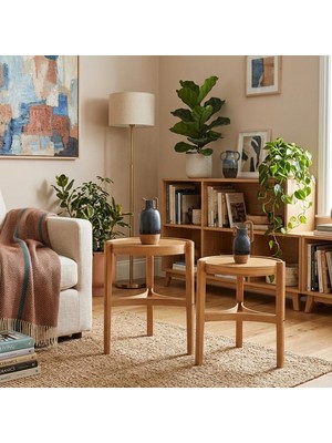 Just Home Ren 2'li Zigon Sehpa - Meşe