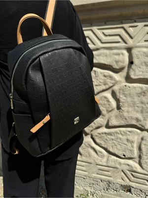 Just Polo Kadın Siyah Camel 9 Gözlü Büyük Boy Sırt Çantası