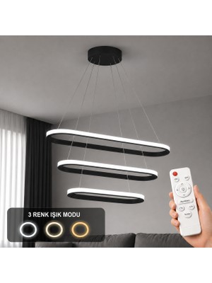 Avizego Elipso 3'lü LED Sarkıt Avize 3 Renk Kumandalı