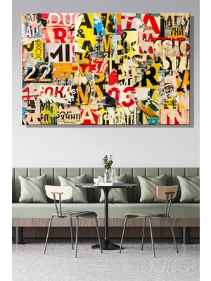 Şehber Dekoratif Yatay Kanvas Tablo Tekli Ev Kafe Ofis Pop Art Tarzı Yırtık Afiş Parçaları Kolaj 2362