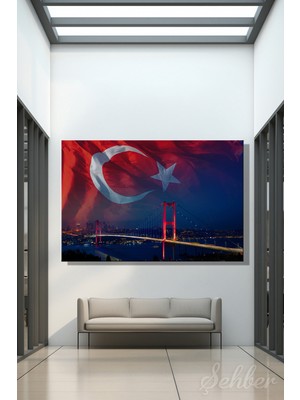 Şehber Kanvas Tablo Yatay Tekli Ev Kafe Ofis 15 Temmuz Şehitler Köprüsü Gökyüzünde Türk Bayrağı 2368