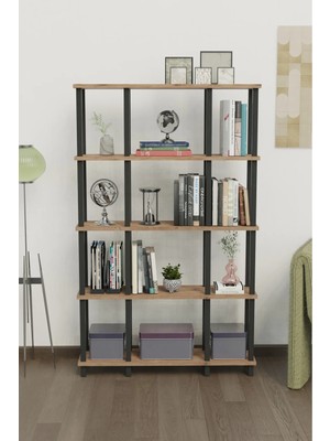 Remaks Venora 5 Katlı Modern Kitaplık | Dekoratif Çok Amaçlı Kitaplık ve Organizer | Çok Raflı Düzenleyici - Meşe