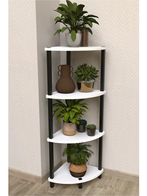 Remaks Flora 4 Raflı Moblen Çiçeklik Saksılık Balkon Bahçe Dekor Raf Stand-Beyaz